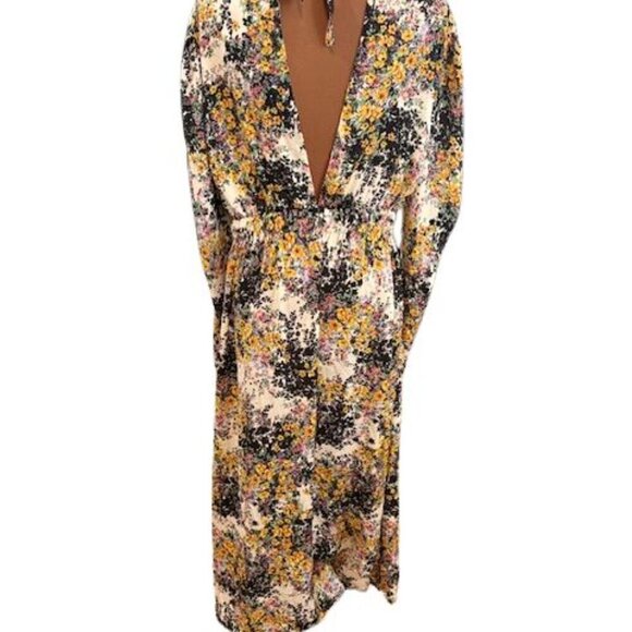 TOPSHOP White Floral Long Sleeve Maxi Dress with Deep-V in the Back – Size 8 - Picture 6 of 9